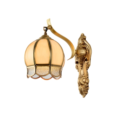 Brass Dome Wall Sconce Vintage Matte Glass 1/2-Light Lounge Wall Light Fixture with Scalloped Edge