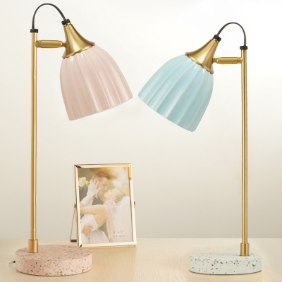 Ceramics Dome Table Light Modernism 1 Head Night Lamp in Pink/Sky Blue with Gold Arm and Round Marble Base