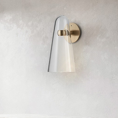 Clear Glass Conical Wall Light Sconce Post Modernist 1-Light Gold Finish LED Wall Mounted Lamp