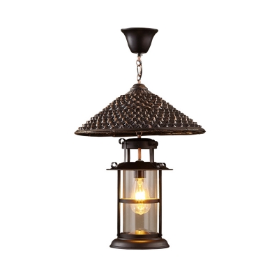 Conical Metal Pendant Lighting Fixture Farm 1 Light Living Room Hanging Lamp in Black with Lantern Clear Glass Shade