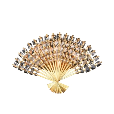 Contemporary Fan Shaped Wall Light Metallic 3 Lights Bedside Sconce Lamp in Gold with Crystal Accent