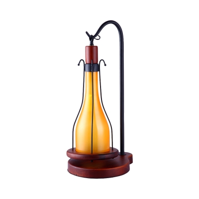 Copper Bottle Shade Desk Lamp Industrial Style Yellow Glass 1-Light Bedroom Table Light with Wood Base