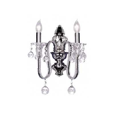 Crystal Ball Candle Wall Mount Lighting Traditional 1/2-Head Indoor Sconce in Silver