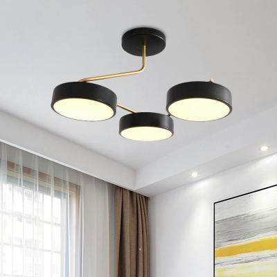 Drum Dining Room Semi Flush Light Fixture Metallic 3 Heads Modernist LED Close to Ceiling Lamp in Black/Gold