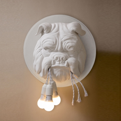 Embossed Bulldog Resin Exposed Wall Lamp Rustic 3 Bulbs Living Room Sconce Ideas in White/Black