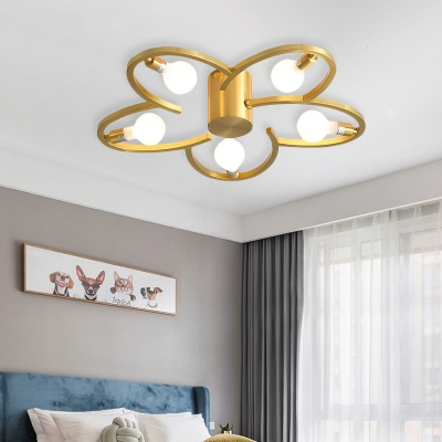 Flower Metallic Semi Flush Mount Lighting Modern 5/6-Head Gold Finish Ceiling Lamp Fixture