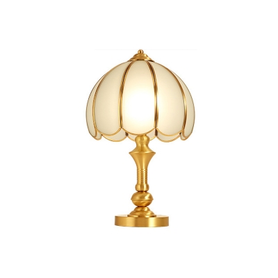 Frosted Glass Scalloped Dome Table Lamp Traditional 1 Bulb Living Room Night Light with Brass Baluster Base