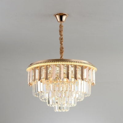 Gold 4 Tiers Chandelier Light Traditional Clear Crystal Block LED Dining Room Suspension Lamp
