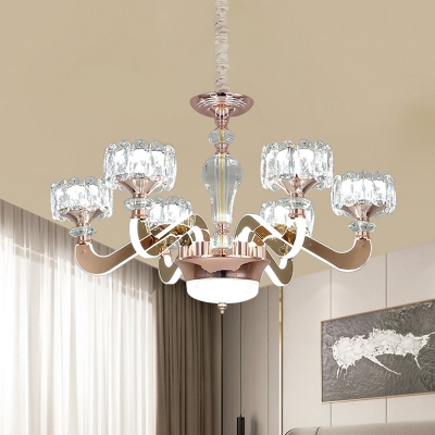 Gold 6/8 Bulbs LED Hanging Chandelier Modern Crystal Drum Ceiling Suspension Lamp for Living Room