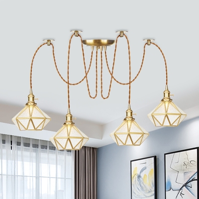 Gold Diamond Multi Light Pendant Traditional Clear Water Glass 2/3/4 Heads Living Room Swag Suspension Lamp