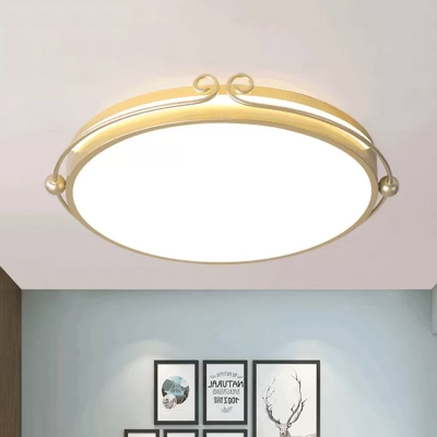 Gold Drum Shaped Ceiling Flush Mount Contemporary Acrylic LED Flushmount Lighting with Curved Design for Bedroom in Warm/White Light