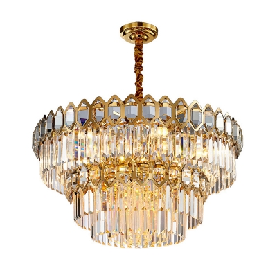 Gold Tapered Tiered Chandelier Retro Crystal Rod 8 Bulbs Dining Table Ceiling Suspension Lamp