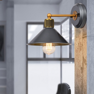Industrial Cone Wall Mounted Lamp 1 Bulb Metallic Wall Sconce Light in Blue-Grey