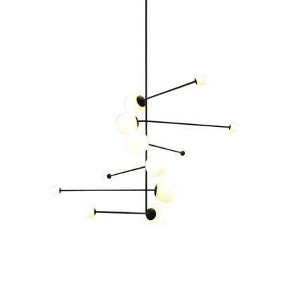 Iron Spiral Linear Pendant Chandelier Minimalist 12 Bulbs Black Finish Ceiling Hang Fixture