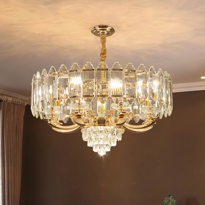 K9 Crystal Panel Hanging Chandelier Modernism 10-Bulb Restaurant Ceiling Suspension Lamp in Gold