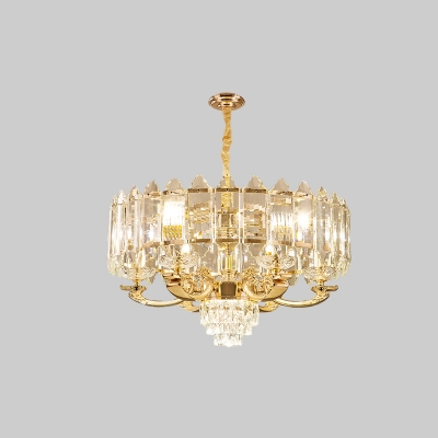 K9 Crystal Panel Hanging Chandelier Modernism 10-Bulb Restaurant Ceiling Suspension Lamp in Gold