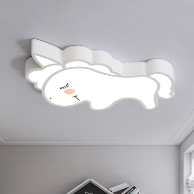 LED Bedroom Flush Lighting Cartoon White Flush Mounted Lamp with Unicorn Acrylic Shade