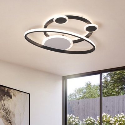 LED Living Room Ceiling Lighting Minimalist Black Flushmount with Orbit Acrylic Shade in Warm/White Light