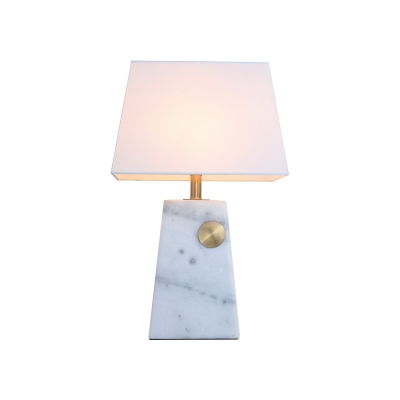 Marble Trapezoid Table Lighting Modernist 1 Light White Night Lamp with Fabric Shade for Bedside