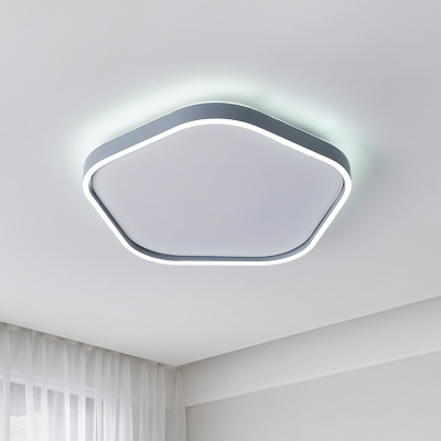 Minimalist LED Flush Mount Fixture Grey Pentagon Ceiling Lighting with Acrylic Shade in Warm/White Light, 16