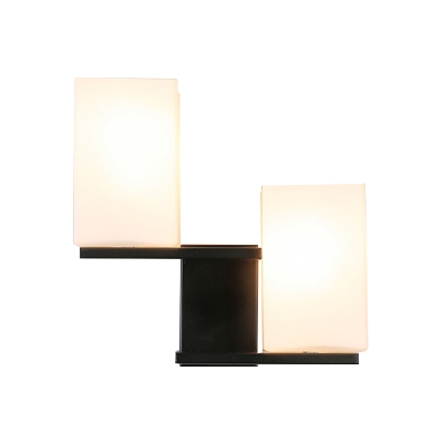 Modern Cuboid Wall Lighting Opal Frosted Glass 2 Heads Living Room Sconce Light in Black/White