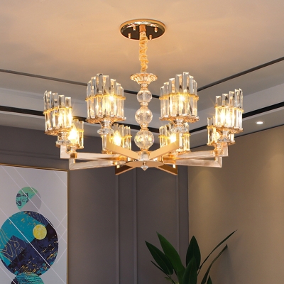 Modern Radial Pendant Chandelier 6/8 Lights Faceted Clear Crystal Prism Hanging Lamp Kit in Silver