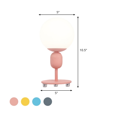 Orb Nightstand Light Macaron Milk Glass Single Kids Bedside Table Lamp with Foot, Pink/Blue/Yellow