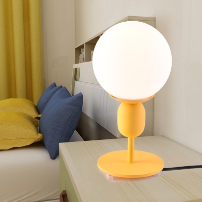 Orb Nightstand Light Macaron Milk Glass Single Kids Bedside Table Lamp with Foot, Pink/Blue/Yellow