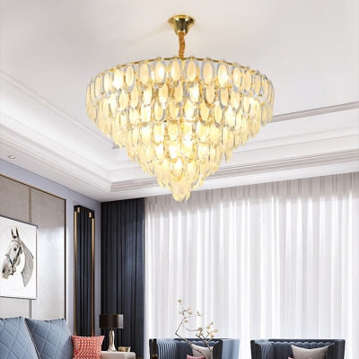 Oval Crystal Semi Flush Lighting Contemporary 5 Lights Living Room Cone Close to Ceiling Lamp in Gold