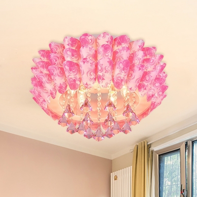 Purple/Pink Tiered Ceiling Flush Modern Diamond Clear Crystal 5 Heads Bedroom Flush Light Fixture
