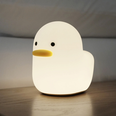 Silica Gel Cute Duck Night Lamp Cartoon LED White Timing Night Light in Warm Light