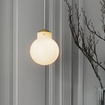 Simple 1 Bulb Hanging Light Kit Brass Ball Pendant Lamp Fixture with Milk White Glass Shade
