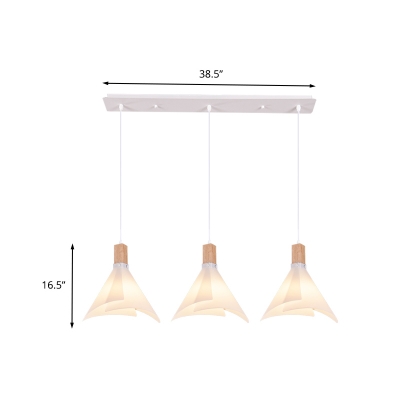 Simplistic Cone Multi Ceiling Light Acrylic 3 Bulbs Living Room Suspended Lighting Fixture in White