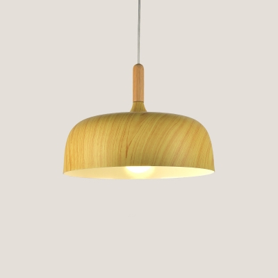 Single Aluminum Pendant Light Kit Nordic White/Wood/Green Wide Bowl Sitting Room Hanging Lamp