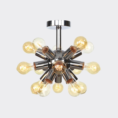 Sputnik Iron Semi Flush Light Fixture Industrial 6/9/12-Bulb Coffee Shop Flushmount in Chrome/Gold