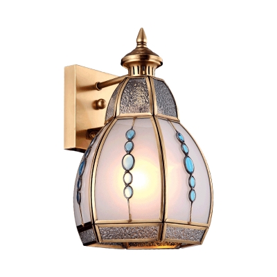 Traditional Domed Wall Light 1 Head Opal Matte Glass Sconce Lighting Fixture in Brass