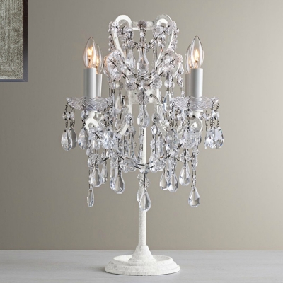 Victorian Candle Style Table Lamp 4 Lights Crystal Nightstand Light in White for Living Room