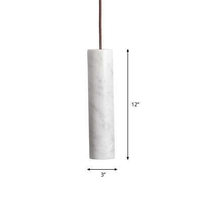 White Tubular Ceiling Light Minimalist 1-Light Marble Suspension Pendant Lamp over Table