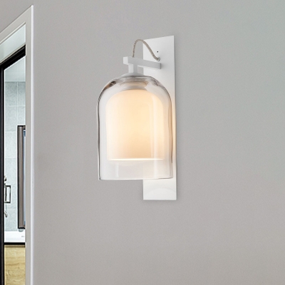 1 Bulb Wall Lamp Modern White Sconce Lighting with Dual Cloche Clear and Matte Glass Shade