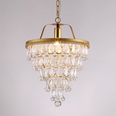 1 Bulb Waterdrop Ceiling Pendant Light Traditional Gold Crystal LED Suspension Lamp