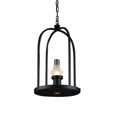 1 Head Metal Hanging Lighting Vintage Black Finish Cage Restaurant Ceiling Pendant Lamp