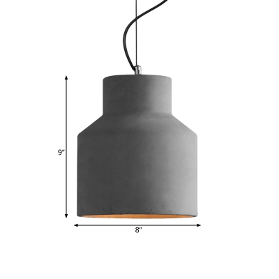 1-Head Mini Pendant Light Fixture Industrial Dome/Can/Barn Cement Hanging Ceiling Lamp in Grey over Table, 5