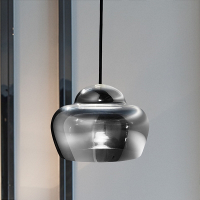 1 Head Restaurant Hanging Light Minimalism Black Ceiling Lamp with Altar Smoke Gray Mirror Glass Shade
