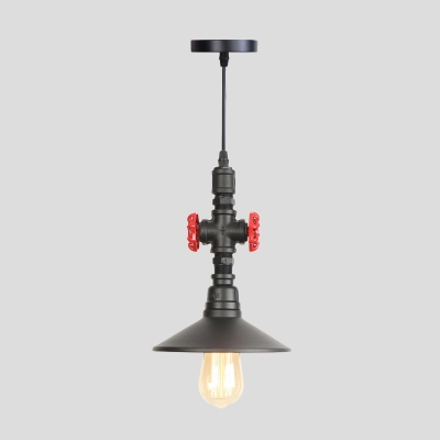 1 Head Saucer Pendant Light Fixture Industrial Black Finish Iron Ceiling Lamp with Adjustable Cord