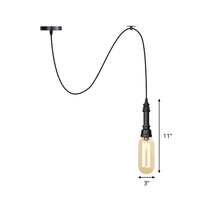 1 Light Amber Glass Swag Hanging Lamp Industrial Black Ball/Capsule Balcony LED Pendulum Light