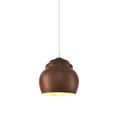 1-Light Wood Grain Pottery Drop Pendant Nordic Coffee Aluminum Hanging Light Fixture