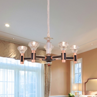 3/5 Lights Beveled Glass Crystal Chandelier Modern Rose Gold Gemstone Living Room LED Suspension Lamp
