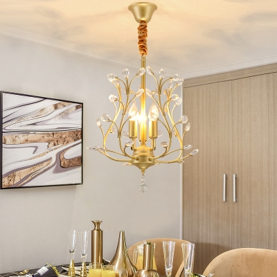 3 Bulbs Crystal Chandelier Pendant Light Modernist Black/Gold Branches Dining Room Suspension Lamp