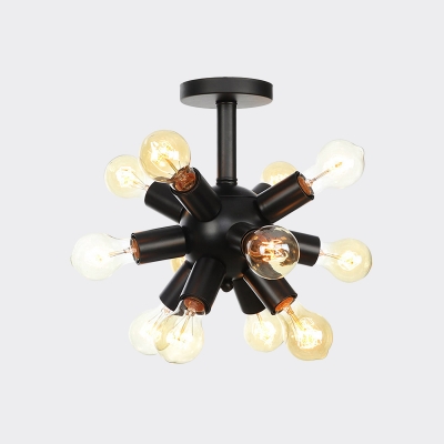 6/9/12 Lights Iron Semi Mount Lighting Industrial Black Sputnik Restaurant Flush Ceiling Lamp