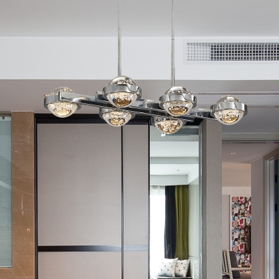6-Head Island Pendant Light Modernist Ball Bubble Crystal Ceiling Suspension Lamp in Gold/Chrome